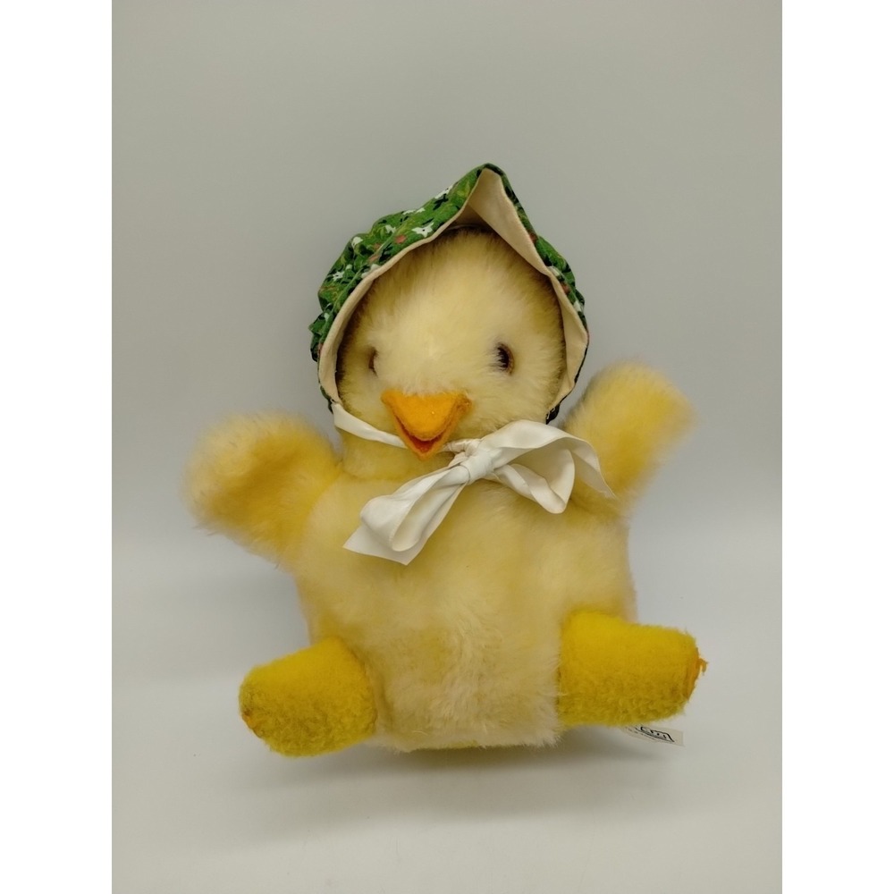 Vintage Bantam Plush Easter Duck Chick Roly Poly Chimes Toy With Bonnet 8"